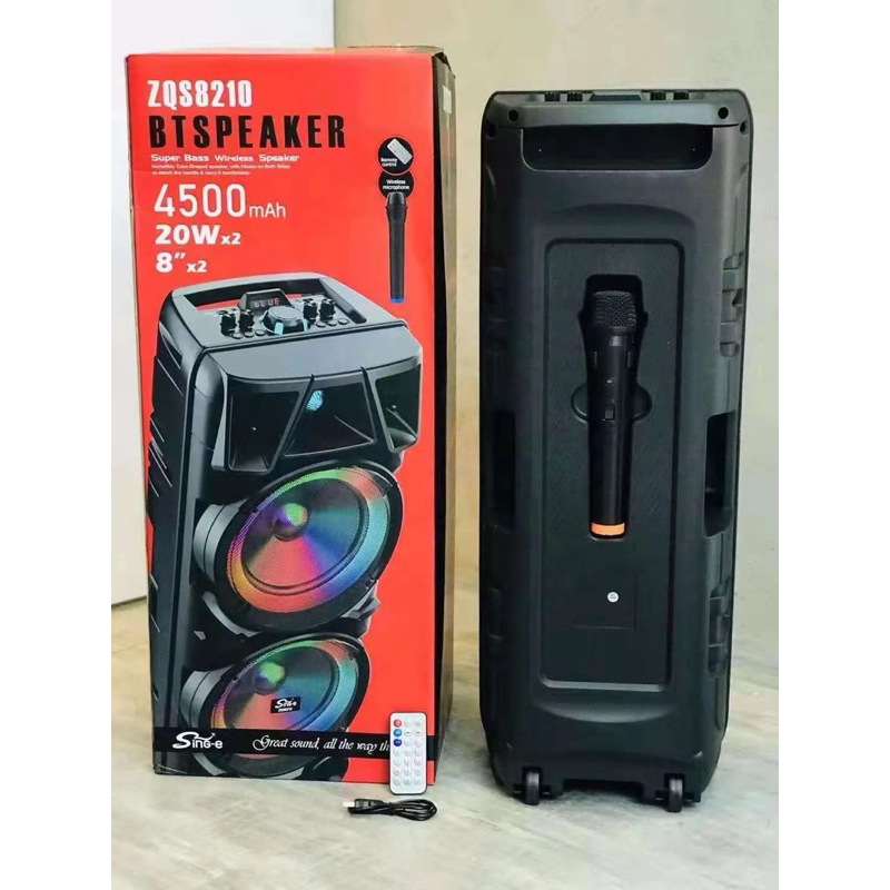 [20W×2]ZQS 8210 BOOM BOX 8" ×2 WIRELESS KARAOKE BLUETOOTH SPEAKER WITH ...