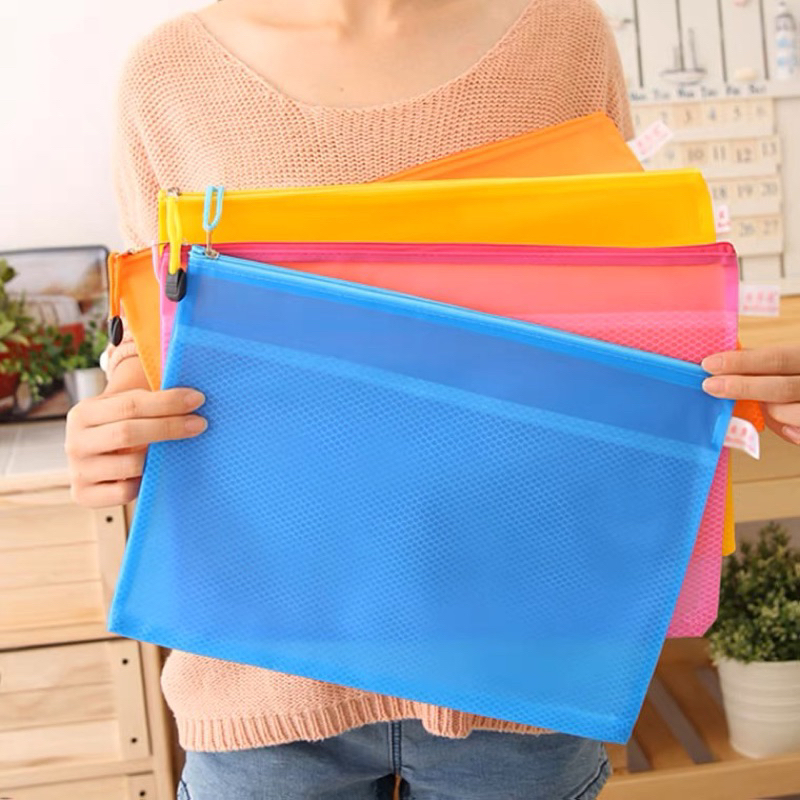 PINEDOT A4 Zip Bag File Folder Double Layer School Tuition Bag Office Subject File Stationery