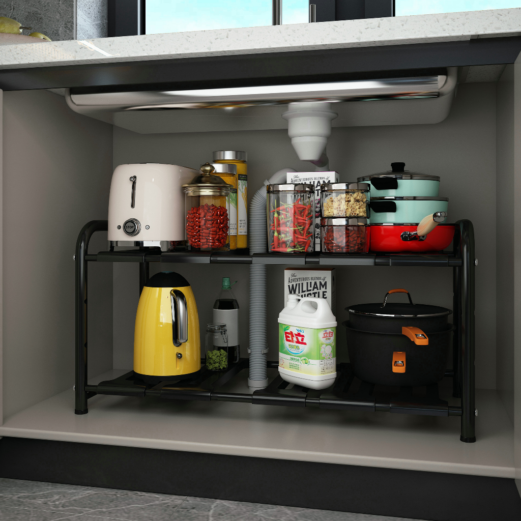 JS Extendable Stainless Steel Kitchen Organizer Under Sink Rack Kitchen