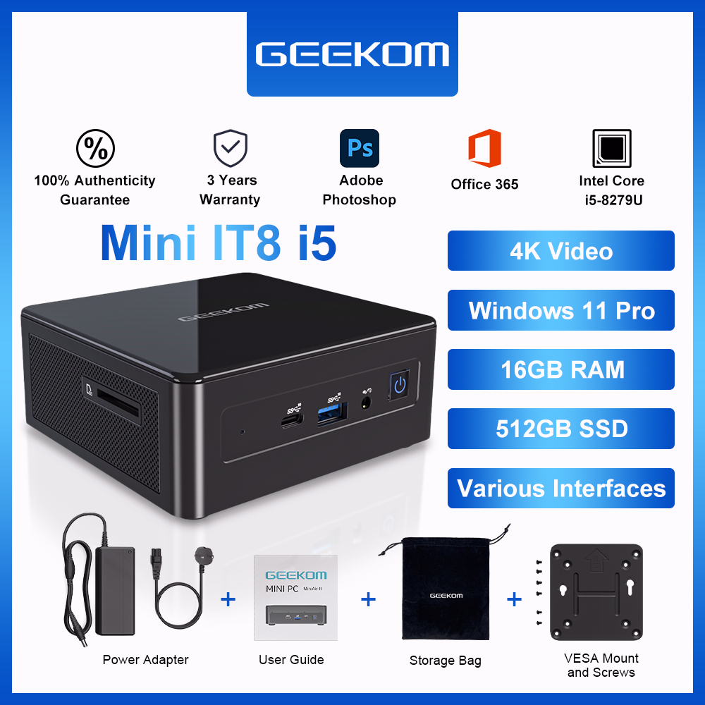 Mini PC, GEEKOM Mini IT8 Intel i58279U Mini Desktop Computer 16GB RAM