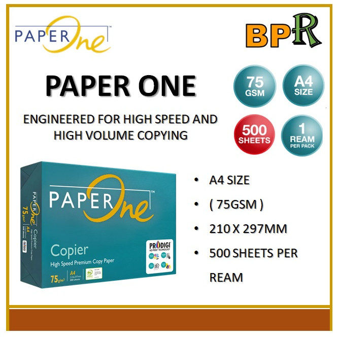 Paperone Paper One A4 Copier Paper 75gsm 500 Sheets 1 Ream Original Paperone Shopee