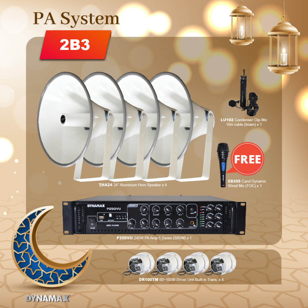 PA System For Surau/ Masjid Package DYNAMAX P250VU 250W PA Amplifier