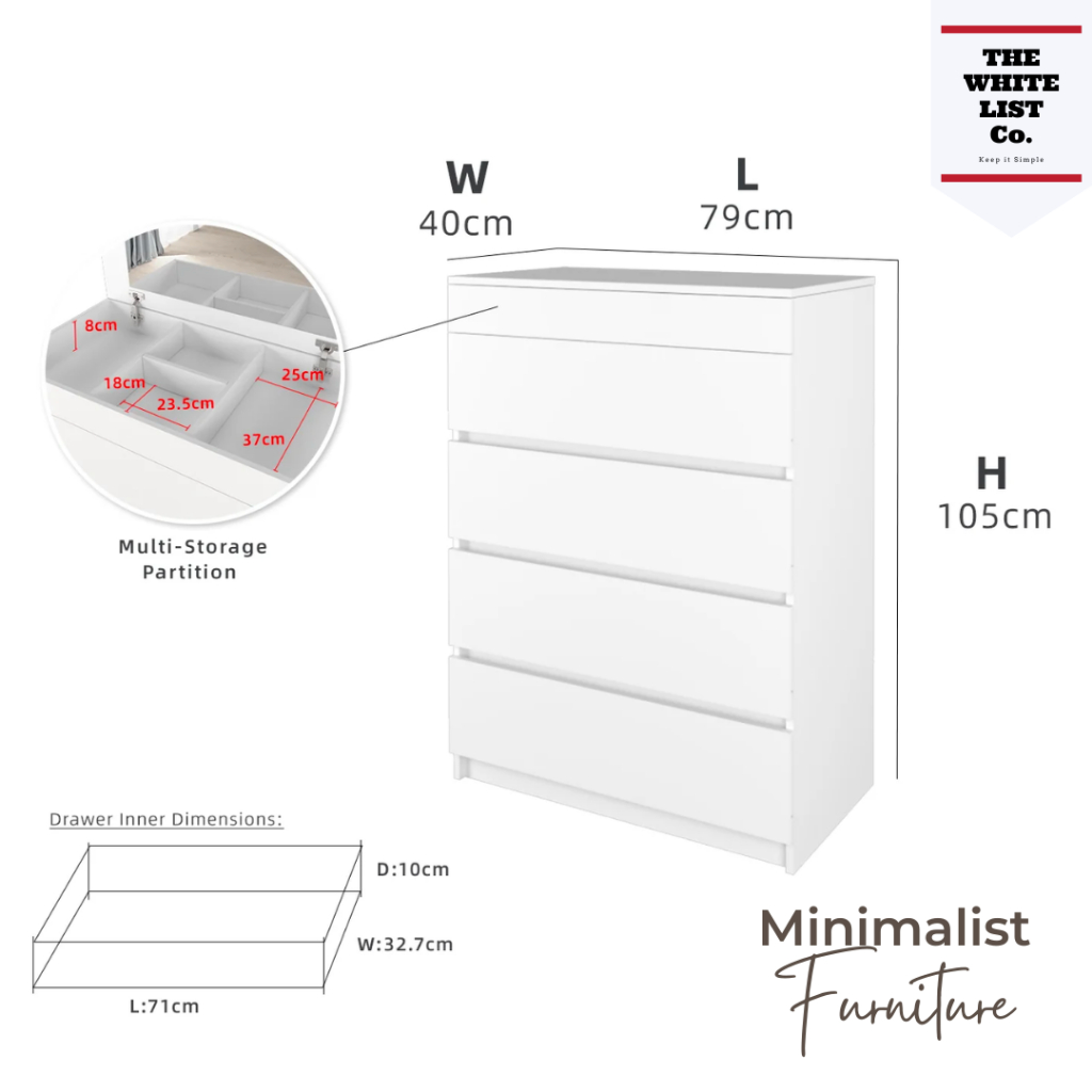 TWLC 4 Layers Chest Drawer with Door Big Size Open Mirror at Top 4 Tier ...