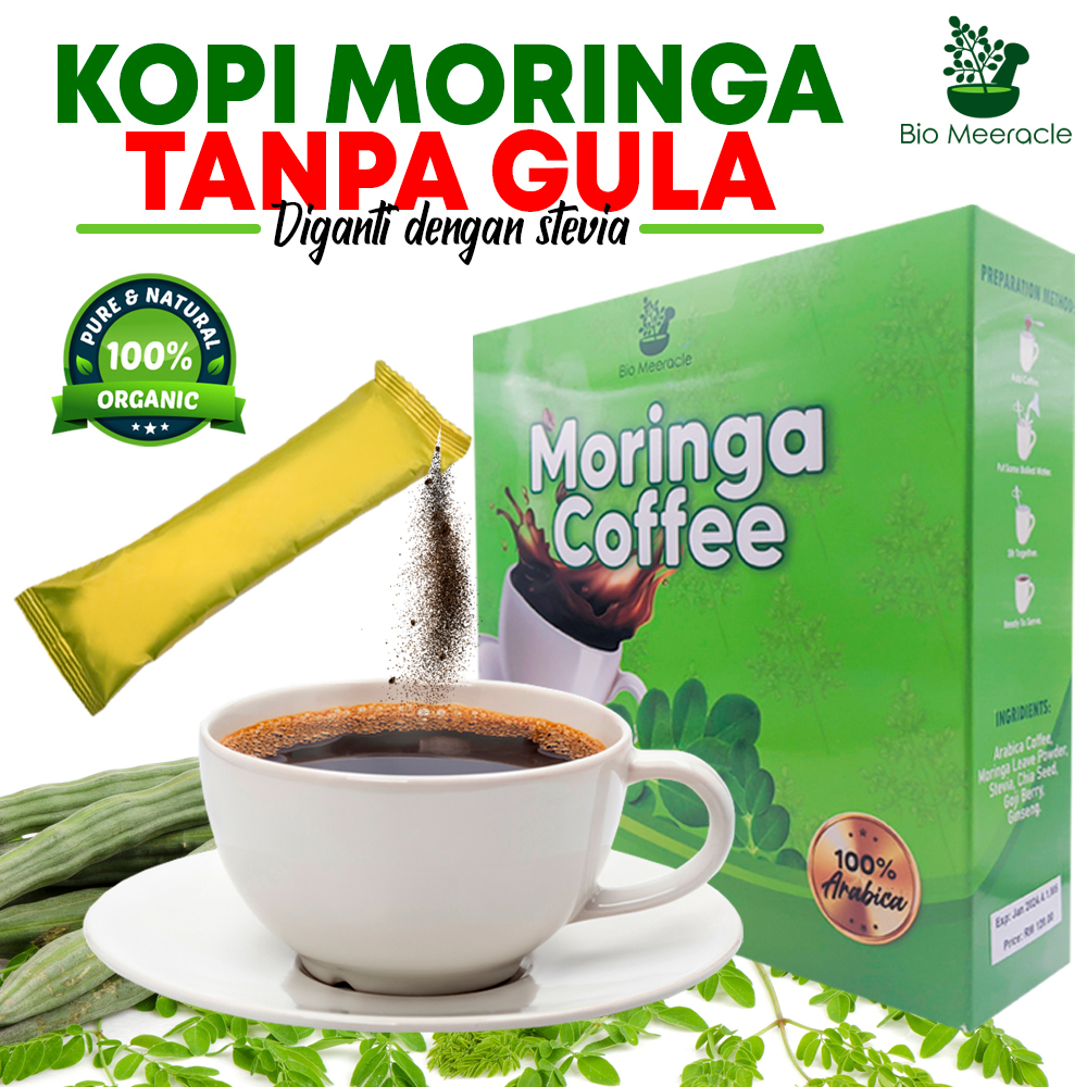 Kopi Moringa Tanpa Gula Plus Stevia 10 sachets kebas, sakit lutut dan sendisendi, gout