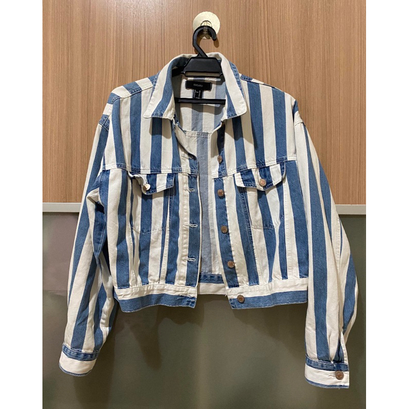 Forever 21 Striped Jeans Jacket M Size Shopee Malaysia