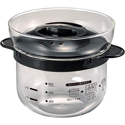 HARIO Glass microwave rice cooker, 12 cups, for microwave, Black, Made in Japan, Direct from