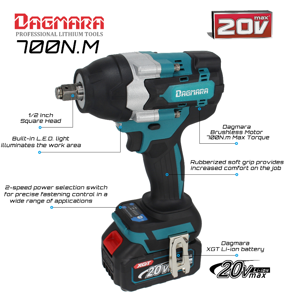 Dagmara 700Nm Electric 1/2 Inch Cordless Impact Wrench Heavy Duty
