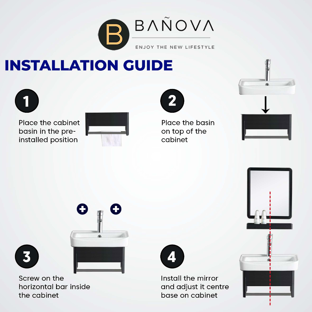 BANOVA Aluminum Bathroom Cabinet Basin Set with Mirror and Shelf Basin ...