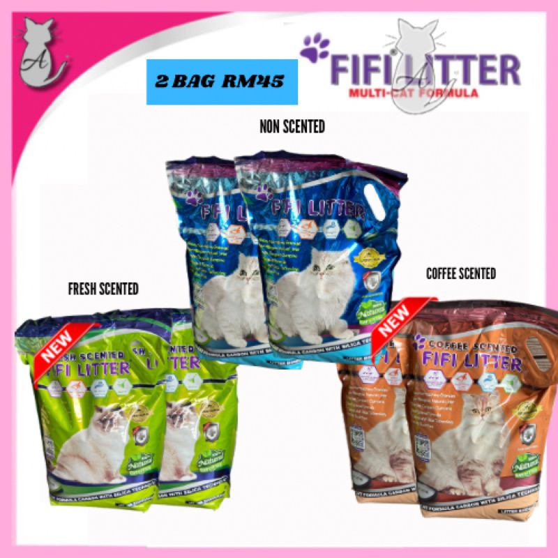 [PROMO 2 BAG] FIFI LITTER Premium Cat Litter Coffee Fresh Scented Carbon With Silica 10L Pasir