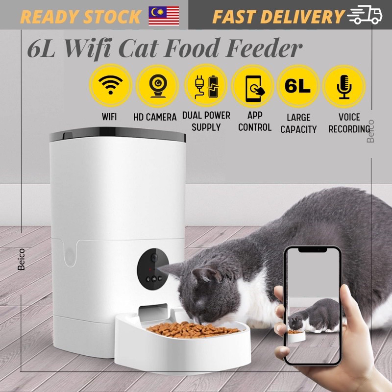 WIFI Automatic Cat Feeder 3.5L Timed Auto Dog Feeders for Small Pets