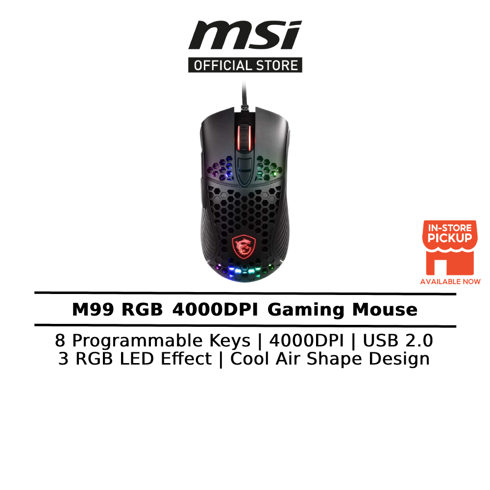 MSI M99 RGB Gaming Mouse 4000DPI (3 month Warranty/without box ...
