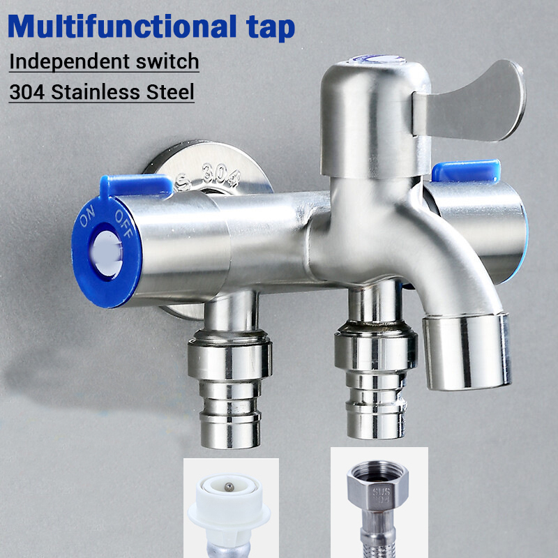 Stainless Steel Three Way Tap Bathroom Sink Faucet Washing Machine 2