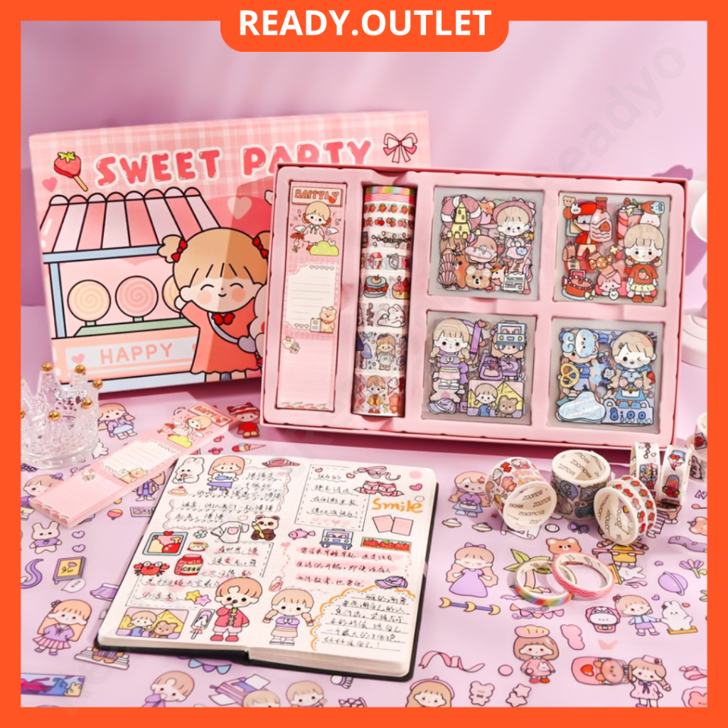 READY! 140PCS Tape Sticker Gift Box Cute Diary Set Cute Stickers