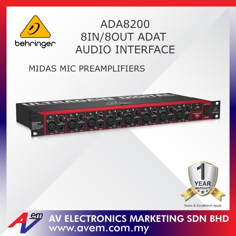 BEHRINGER ULTRAGAIN DIGITAL ADA8200 Audiophile 8 In/8 Out ADAT Audio