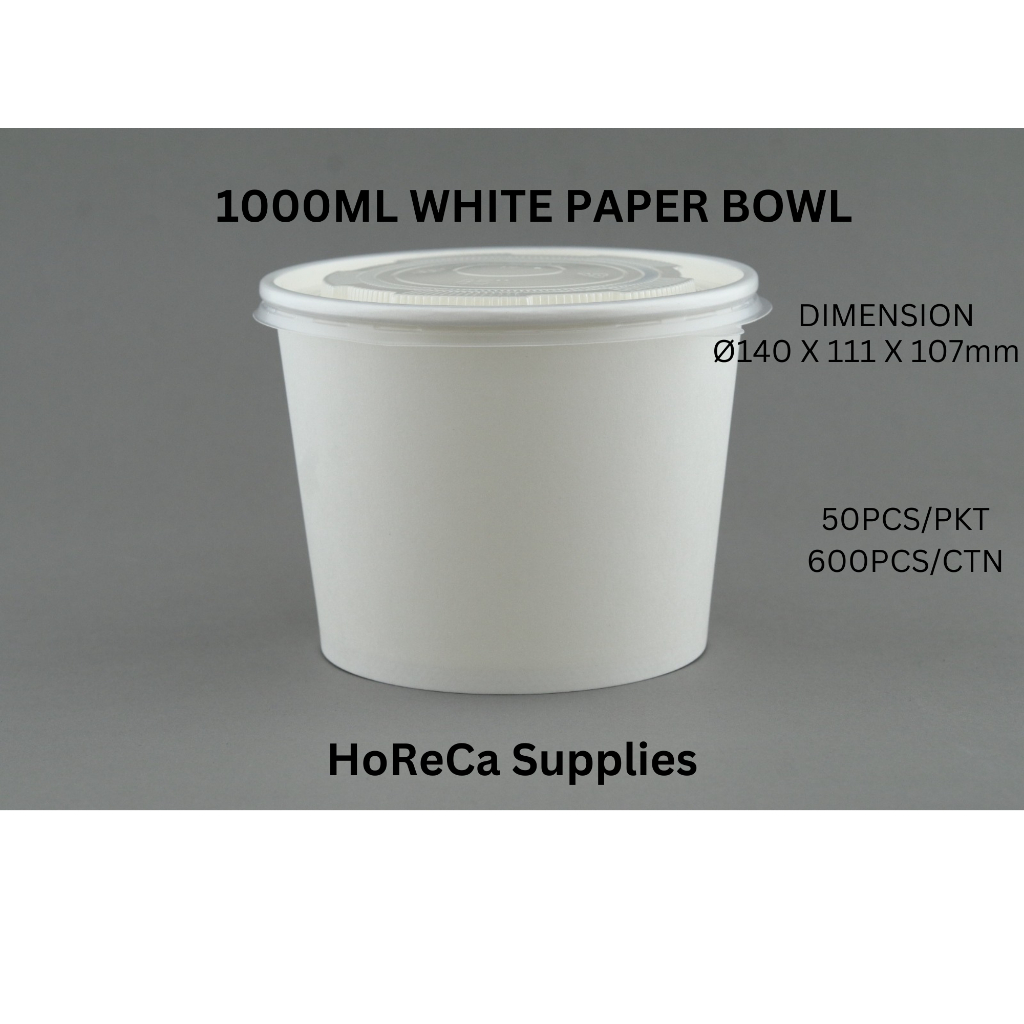 50PCS WHITE PAPER BOWL/390cc/520cc/650cc/780cc/850cc/1000cc | Shopee ...