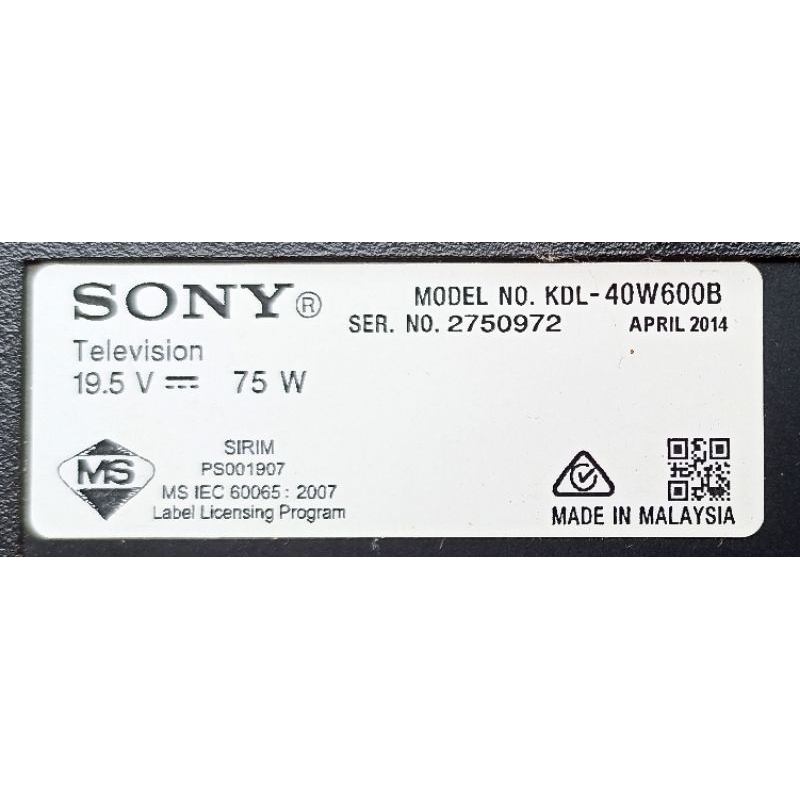 Replacement AC Power Adapter For Sony KDL-48W650D, 40W600B, 48W600B Smart TVs - Charger Cord