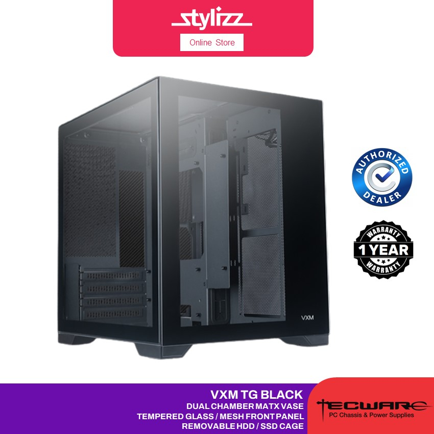 Tecware Vxl Dual Chamber Vxr Tg Atx Gaming Case Chasis Black White