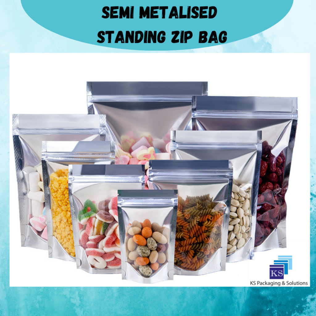 (50pcs) Aluminium Foil Semi Metalised Standing Zip Lock Bag | Shopee ...