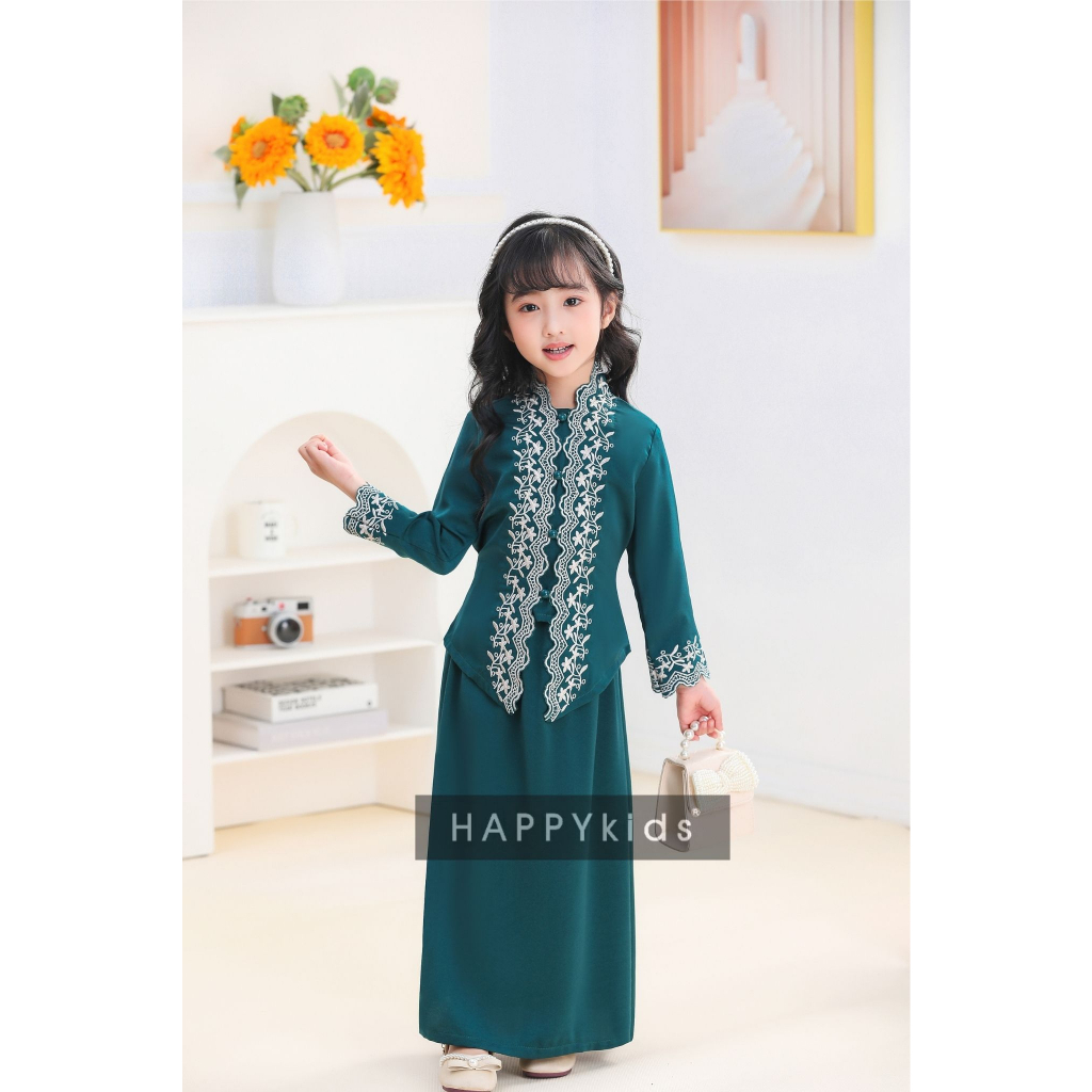 HAPPYkids Baju Raya 2024 Kurung Budak Kanak-kanak Perempuan Girls Fashion Peplum Kebaya Acetate Velv