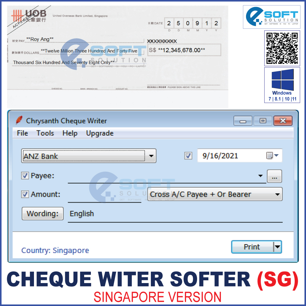 Check Writer (SG) / Cheque Writing Printer (Convert Number to Words