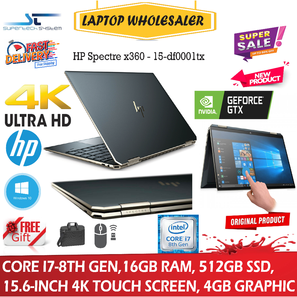 HP SPECTRE X360 15 (CORE i78th Gen, 16GB RAM, 512GB SSD, 4GB Graphic