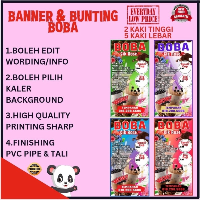 bunting banner air balang boba teh ais mango milk shake mango float air ...