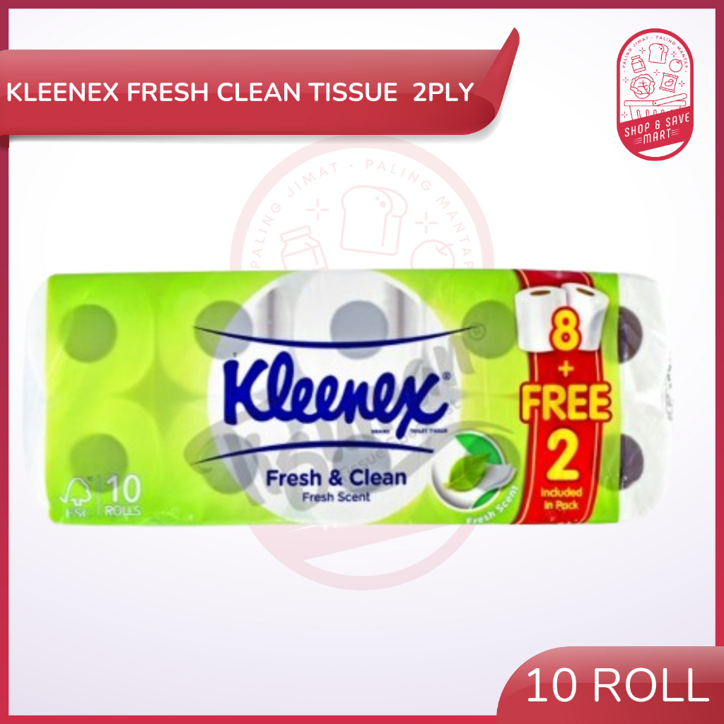 Kleenex Fresh Clean Toilet Roll Tissue 2 ply 10 rolls x 190 sheet
