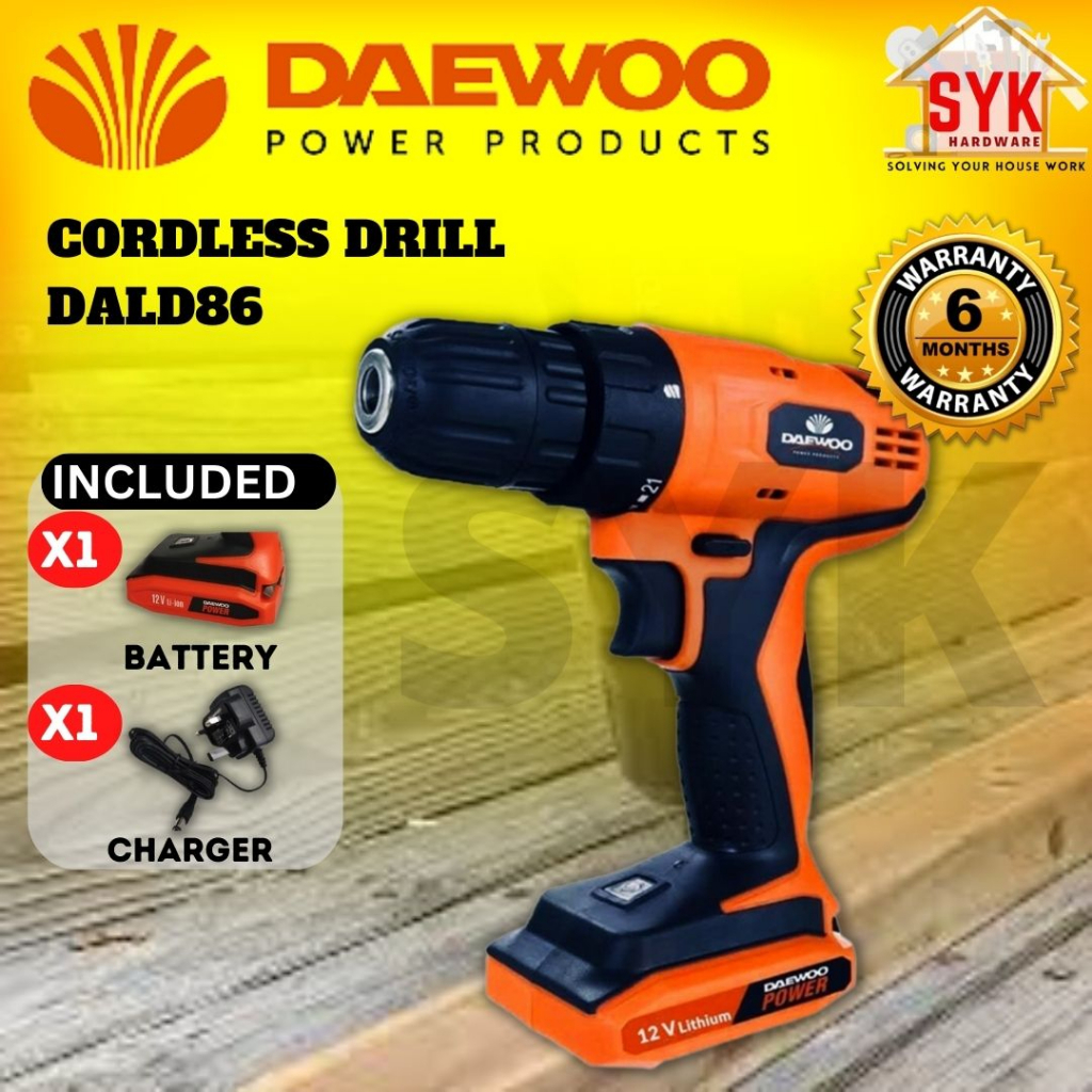 SYK Daewoo DALD86 Cordless Drill Set Battery Cordless Machine Drill ...
