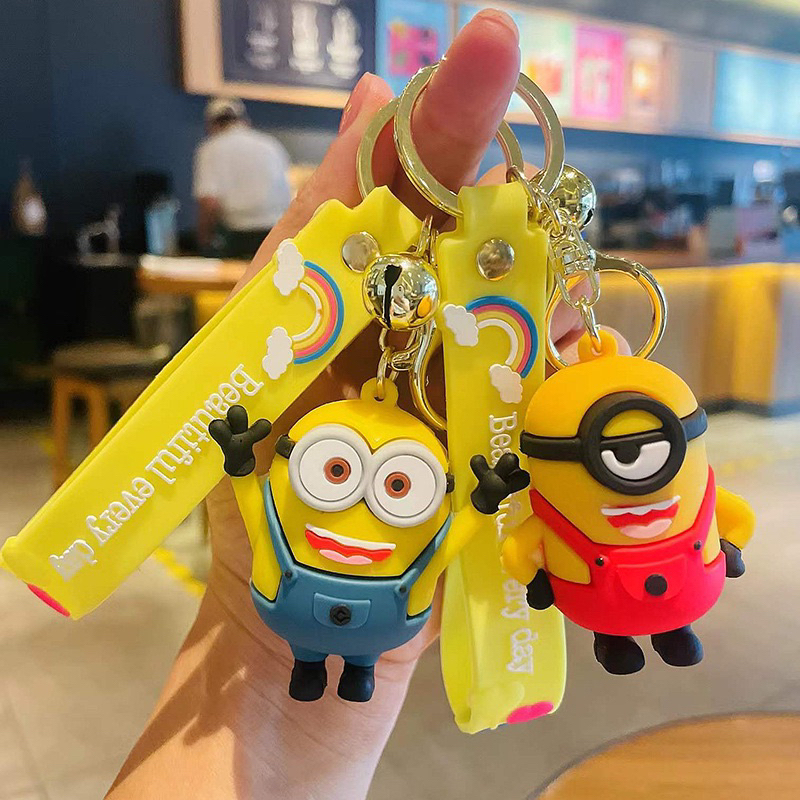 Minions keychain ring with lanyard cute cartoon design key chain minion ...