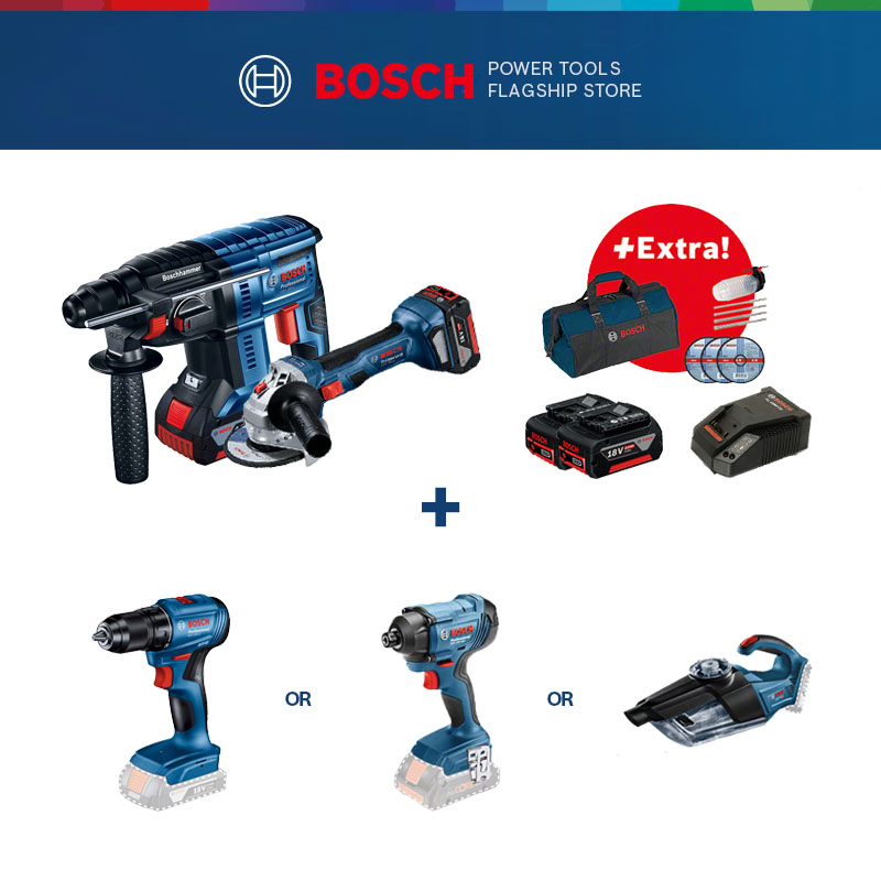 Kit Bosch Professional GWS 18V-7 + GBH 18V-22 - 2 Batterie 4.0Ah, Caricabatteria - Per Lavori Fai-Da-Te