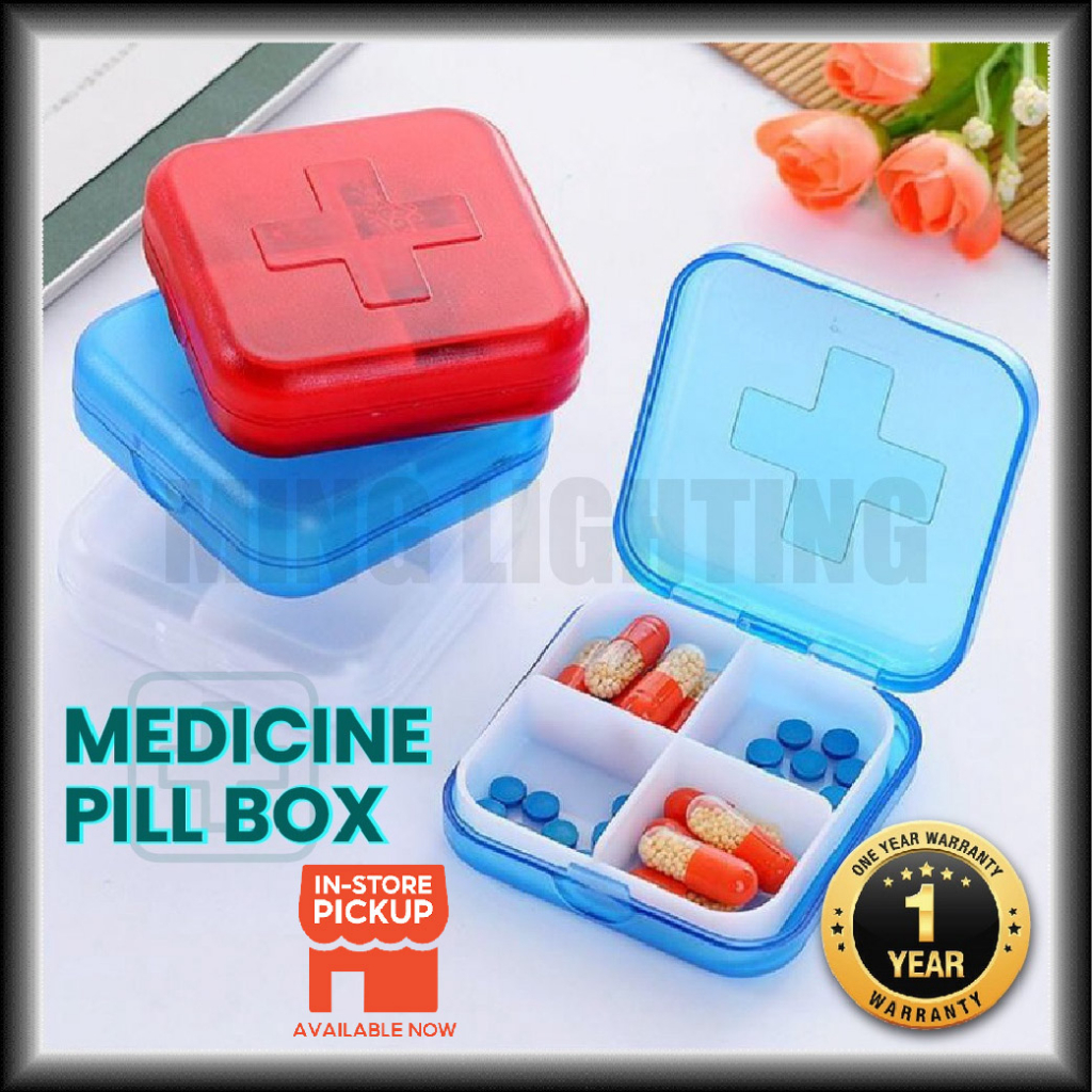 Medicine Pill Box Plastic Supplement Small Container 4 Slots Portable ...
