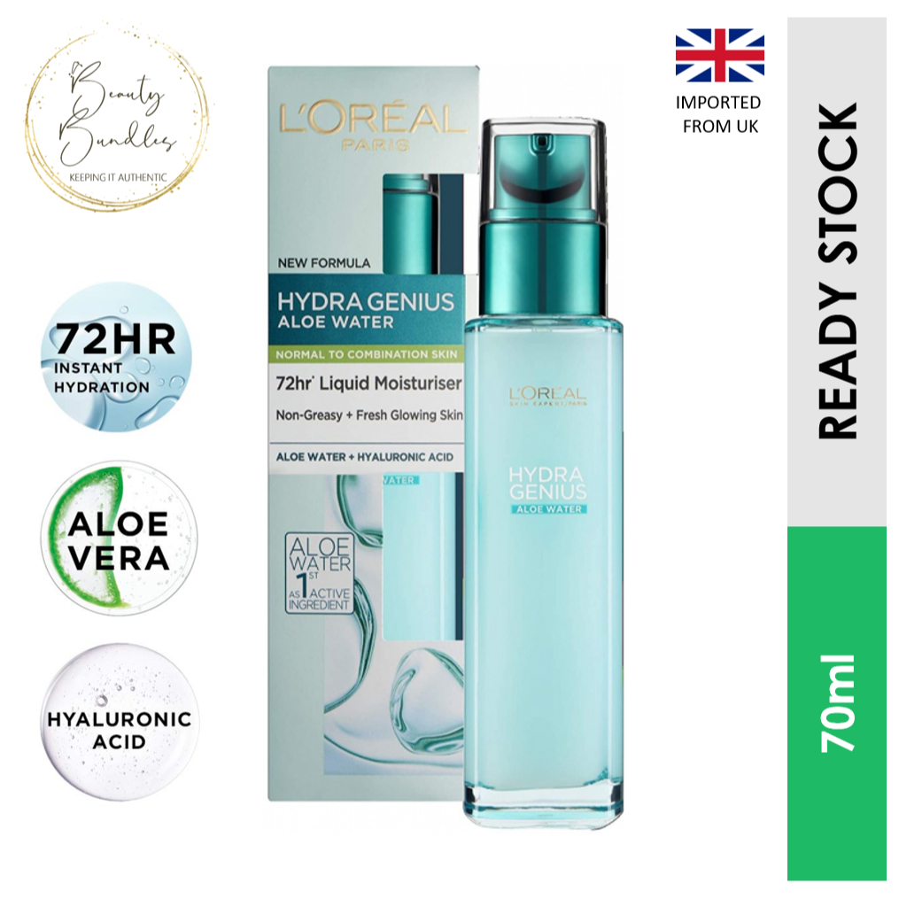 L'Oreal Paris Hydra Genius Aloe Water, Liquid Care Moisturiser for Normal  Combination Skin (70ml) | Shopee Malaysia
