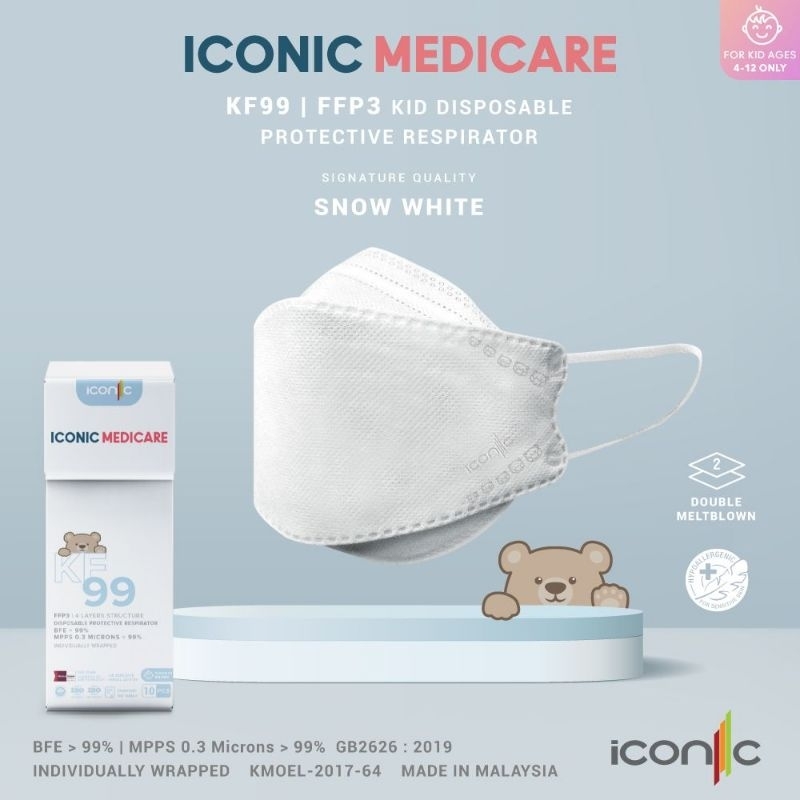 ICONIC MEDICARE KF99 SNOW WHITE KID PROTECTIVE RESPIRATOR FACE MASK ...