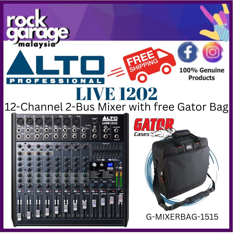 Alto LIVE 1202 12-Channel 2-Bus Mixer with Gator G-MIXERBAG-1515 Mixer ...