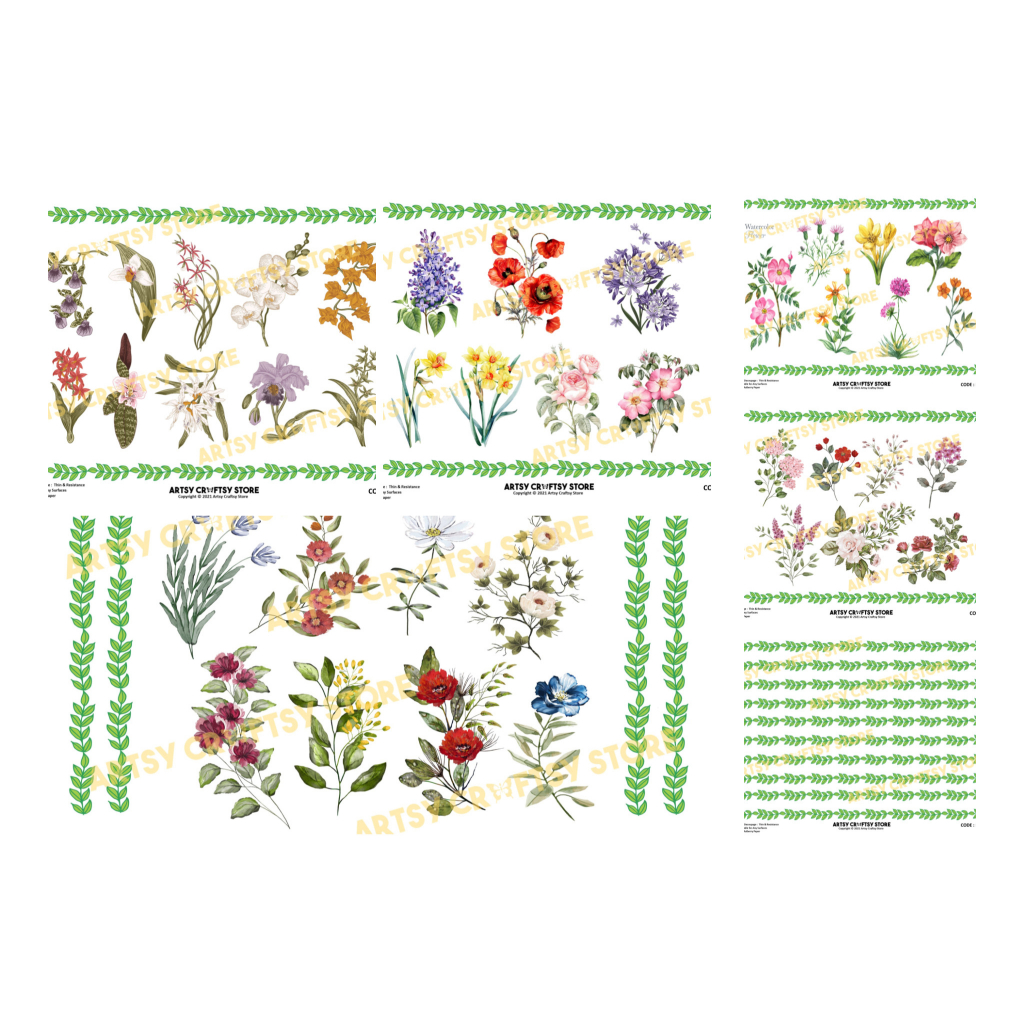 Rice Paper with Beautiful Mix Flower series part 2 A4 size for