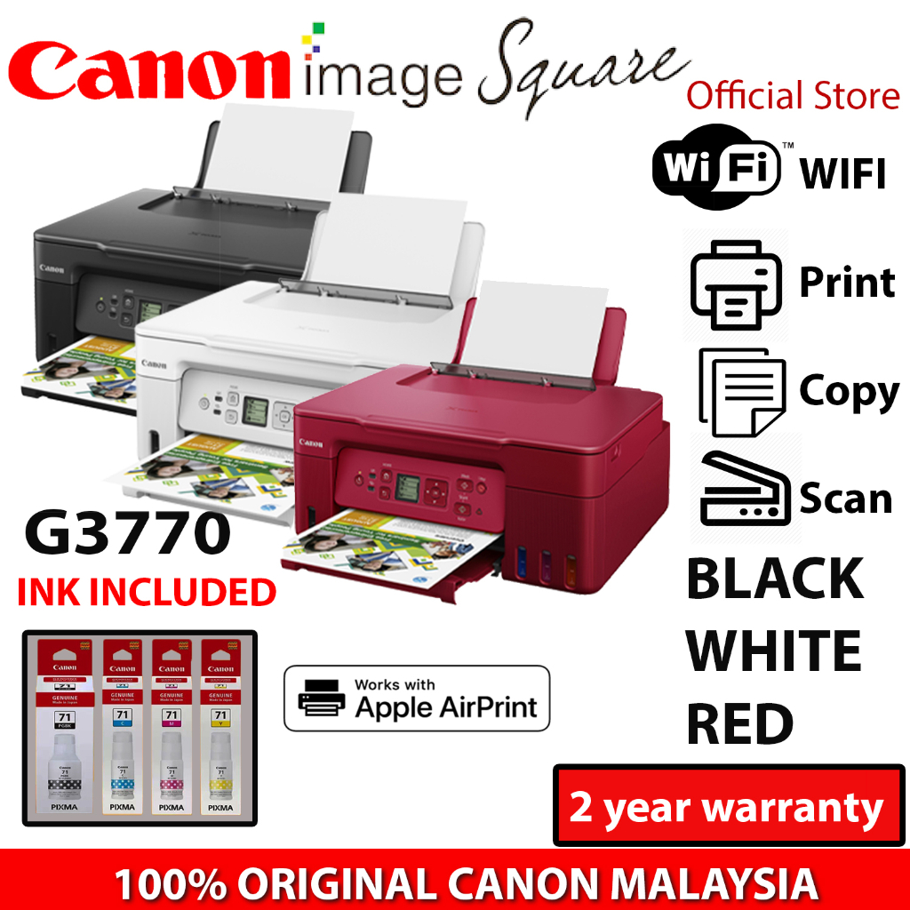 Canon Pixma G3770 Wifi Wireless Refillable Ink Tank Colour Printer With Low Cost Printing 6574