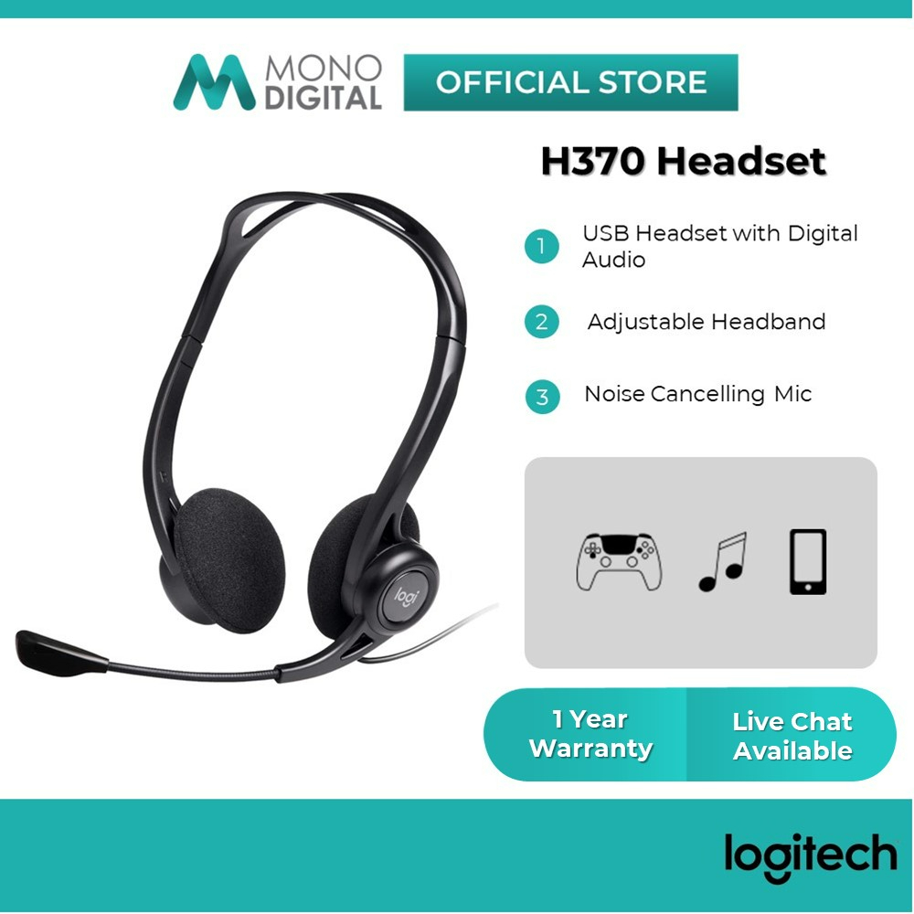 Logitech H370 Usb Computer Headphones With Digital Sound And Noise Canceling Mic 981 000710 