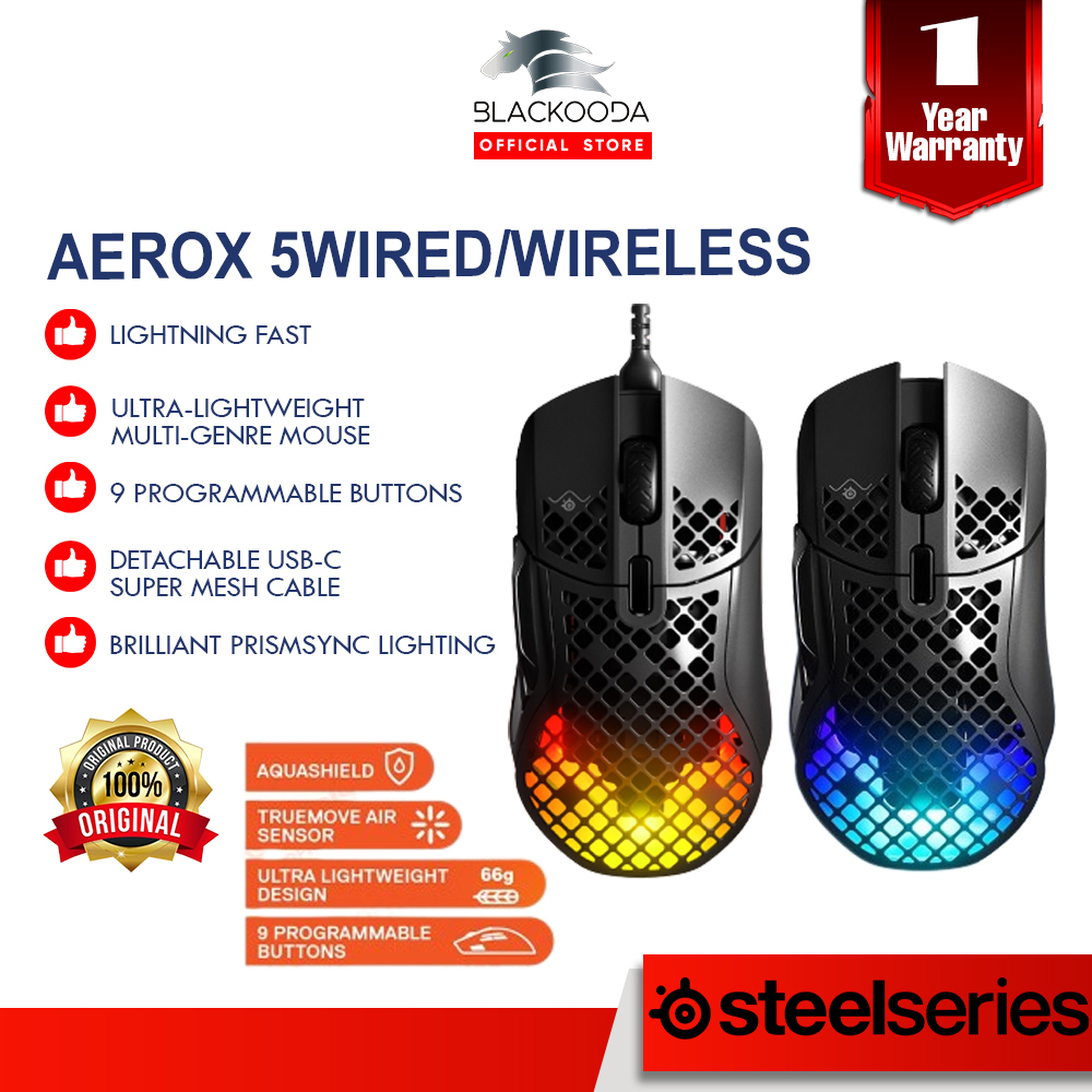 SteelSeries Aerox 5 WIRED/Aerox 5 Wireless RGB Ultra Lightweight  Multi-Genre 9 Programmable Buttons Gaming Mouse