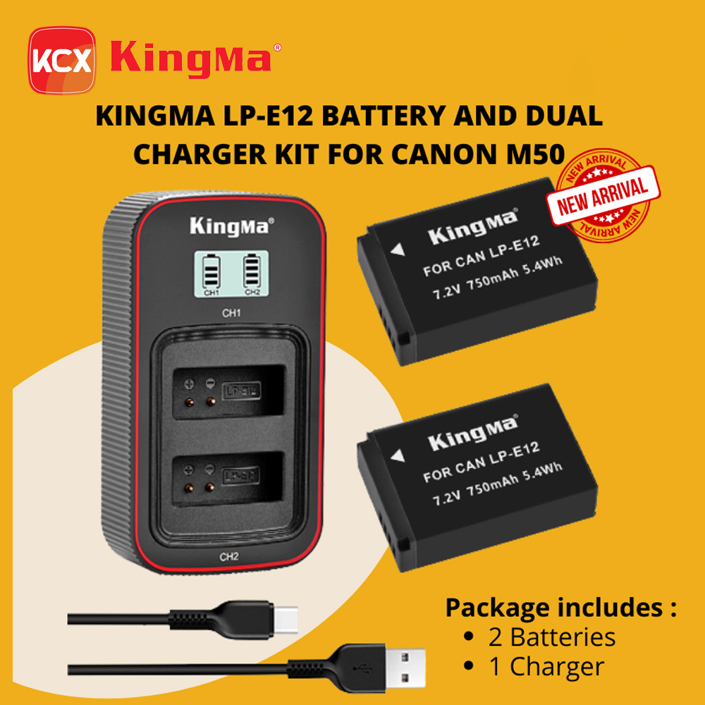 New! KingMa Canon LPE12 Battery Charger Kit for Canon EOS M M2 M10 M50