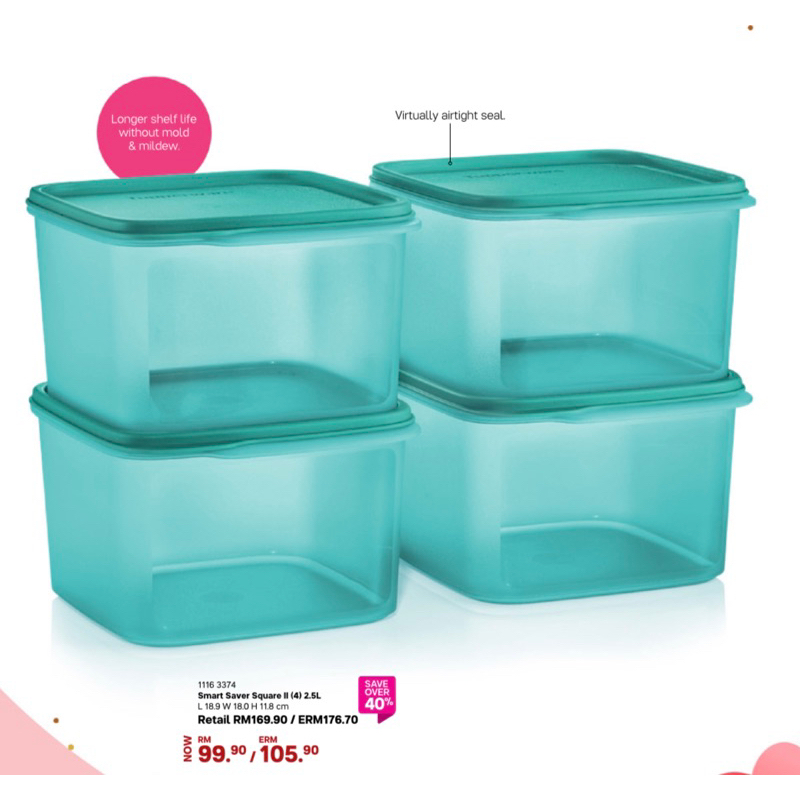 Tupperware Smart Saver Square II 2.5L Shopee Malaysia