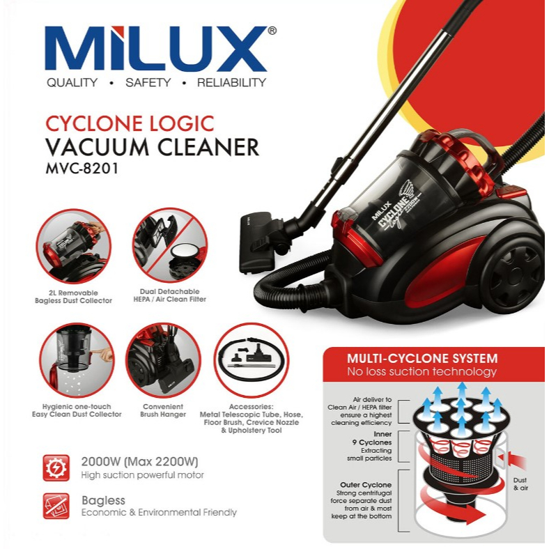 Milux 2000W Bagless Vacuum MVC-8201 | Shopee Malaysia