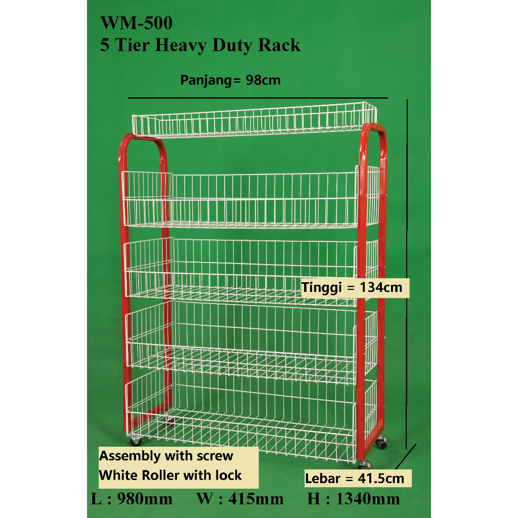WM500~ 5Tier Heavy Duty Storage Rack with Roller / Rak Besi/ Rack ...