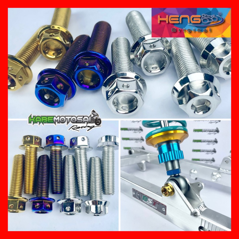 🏁 SET SKRU ABSORBER M10 14x35mm GOLD TITANIUM CHROME 🏁 ORIGINAL HENG ...