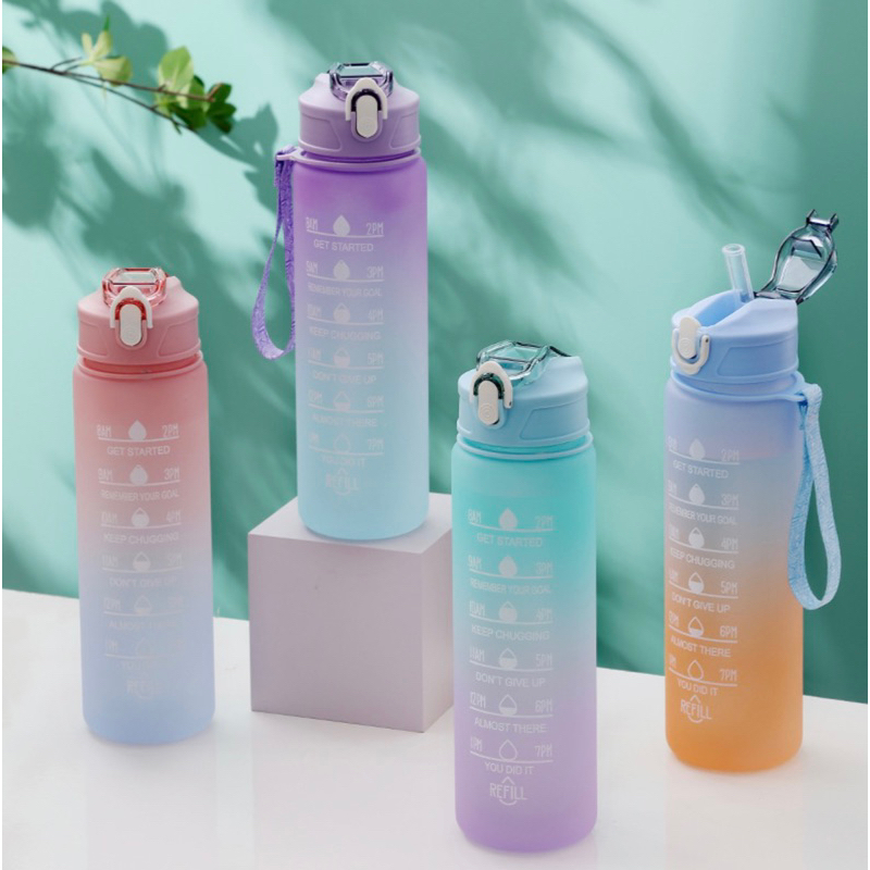 800ml Sports Gradient Color Water Bottle With Time Marked Shopee Malaysia