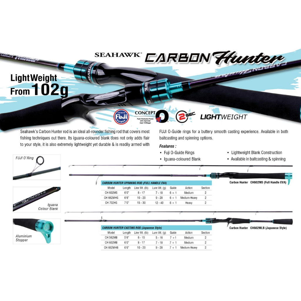 SEAHAWK CARBON HUNTER SPINNING (SP) / CASTING (BC) ROD