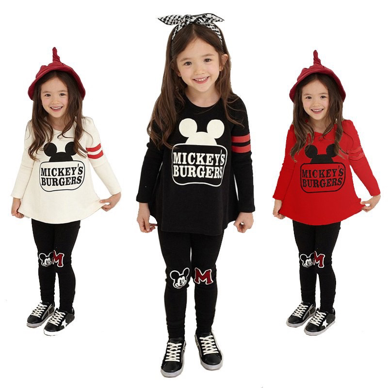 set girl minnie mickey mouse / set jalan cotton premium / set baju dan seluar 6m 5 tahun