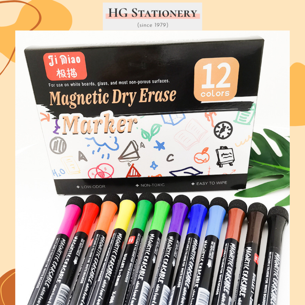 12 Colors Whiteboard Marker with Mini Duster and Smear Proof Non