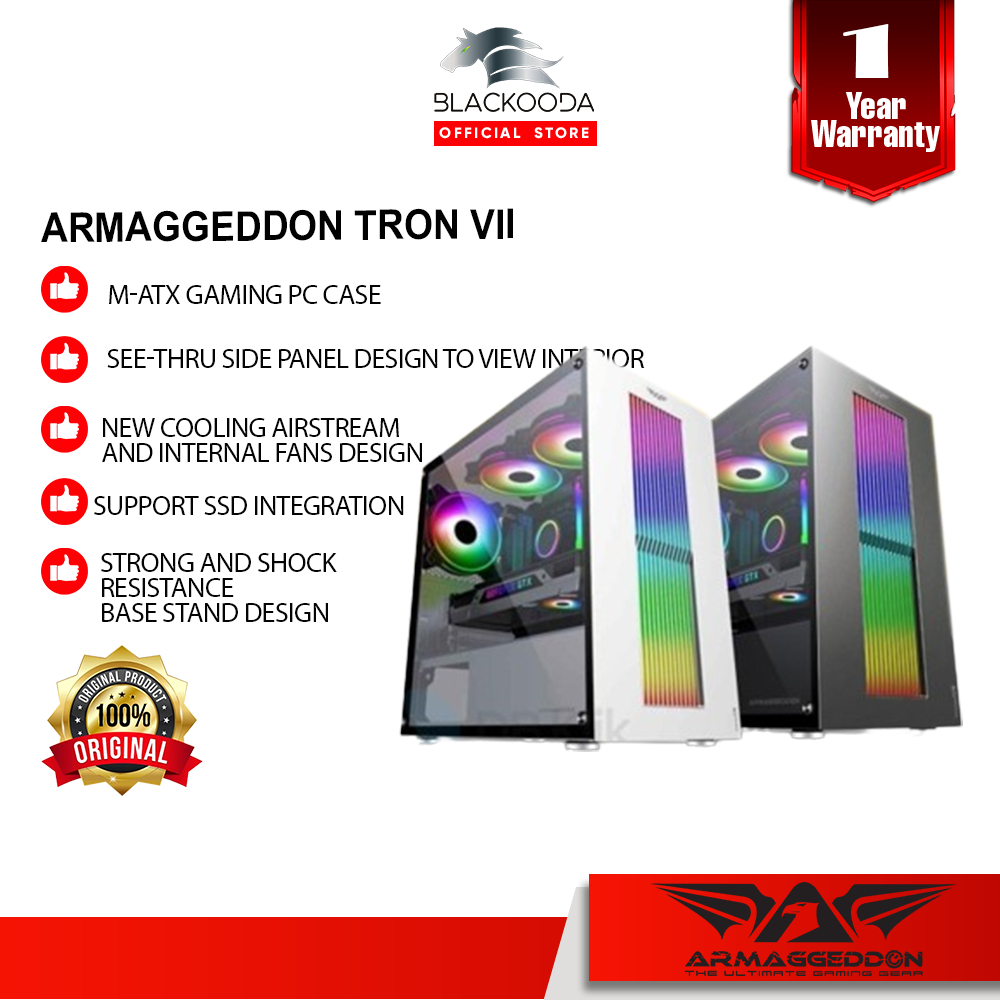 Armaggeddon Tron VII ATX Gaming PC Case with Tempered Glass Side Panel ...