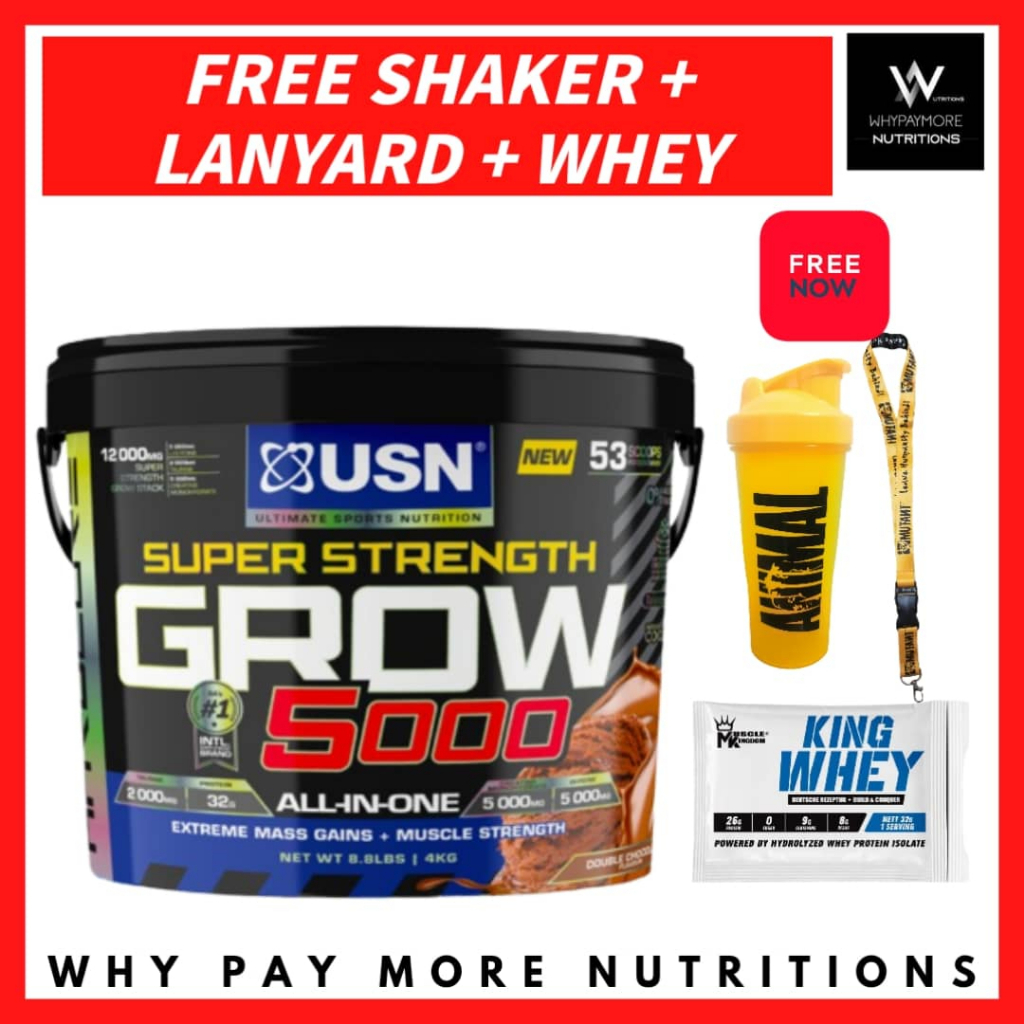 Usn Super Strength Grow 5000 4kg (Free Shaker + Lanyard + Whey