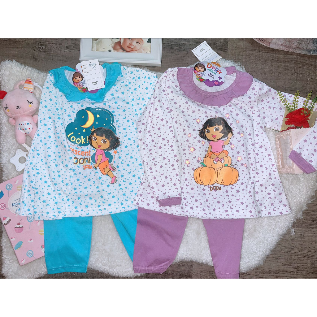 Dora the Explorer Pajamas Toddler Girls Kids Pyjamas Cotton Clothes A Line Dress Long Pants Shopee Malaysia